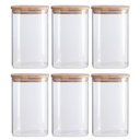 Ver imagem 1 de Jogo 6 Potes de Vidro Herméticos 1100ml Tampa Bambu Quadrado Oikos Borea Mantimentos Grãos