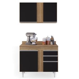 Armário Aéreo Indiana e Balcão Gabinete 100cm Luziania Castanho/Preto - Lumil Lumil Móveis - 1