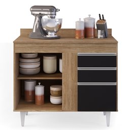 Armário Aéreo Indiana e Balcão Gabinete 100cm Luziania Castanho/Preto - Lumil Lumil Móveis - 5