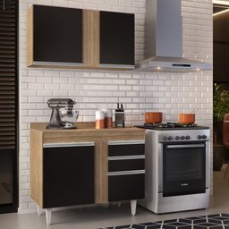 Armário Aéreo Indiana e Balcão Gabinete 100cm Luziania Castanho/Preto - Lumil Lumil Móveis - 2