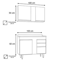 Armário Aéreo Indiana e Balcão Gabinete 100cm Luziania Castanho/Preto - Lumil Lumil Móveis - 4