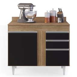 Armário Aéreo Indiana e Balcão Gabinete 100cm Luziania Castanho/Preto - Lumil Lumil Móveis - 6