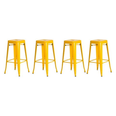 4 Banquetas Tolix Iron Design Industrial Amarela 76 Cm Aço