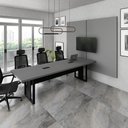 Ver imagem 1 de Mesa Reunião 2,70m com 2 Caixas de Tomadas e Painel Duplo de TV MDF-MDP Cinza Sagrado com Preto F5