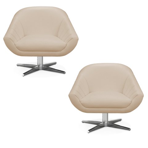 Kit 2 Poltronas Giratória Giovana Corino Base Cromada - D'Rossi - Bege