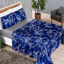Ver imagem 1 de Jogo Cama Lençol Vine Queen Cetim Estampado Alto Brilho 4 Peças - Azul Egípcio Floral