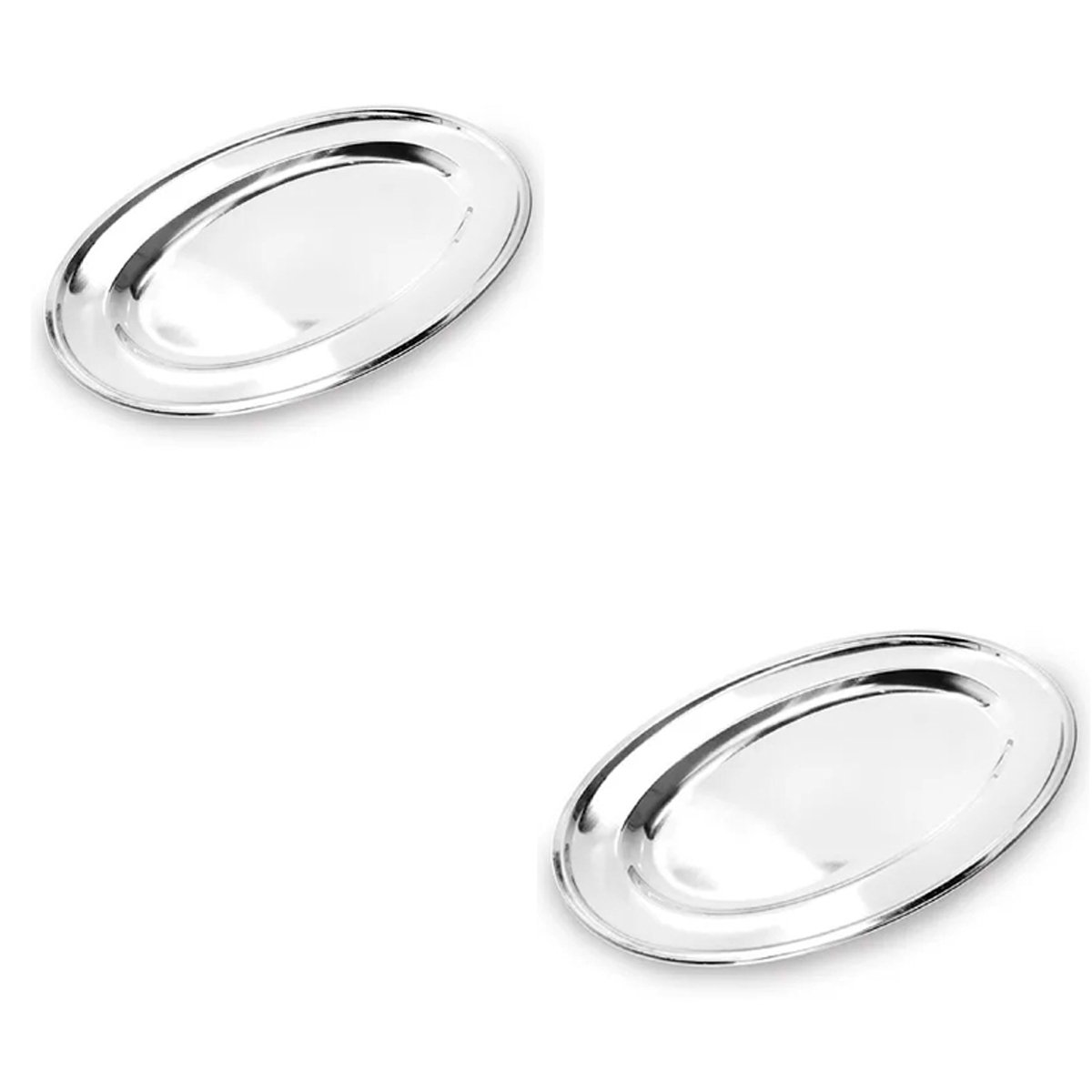 Kit Com 2 Bandejas Travessas De Inox Oval Rasa Grande 50cm