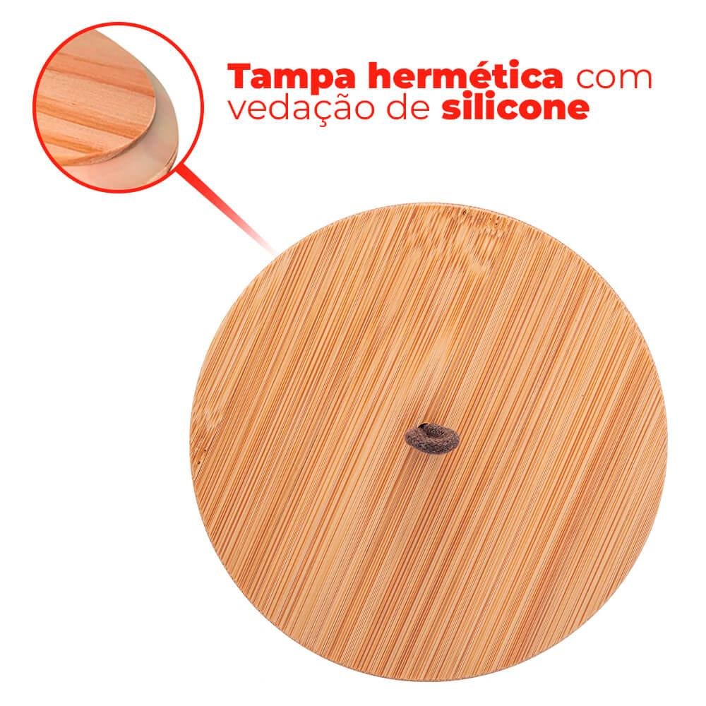 Pote de Cerâmica hermético com Tampa de Bambu Verde 15cm - Lyor - 4
