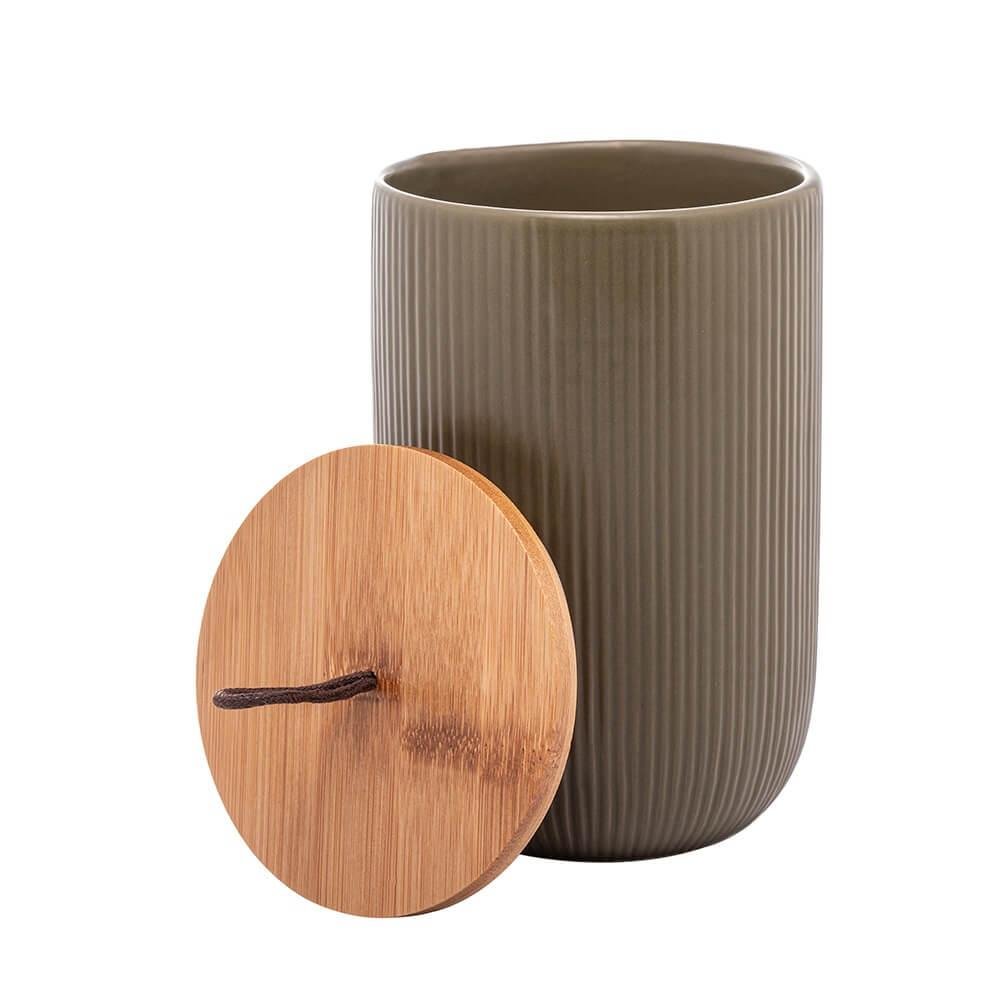 Pote de Cerâmica hermético com Tampa de Bambu Verde 15cm - Lyor - 3