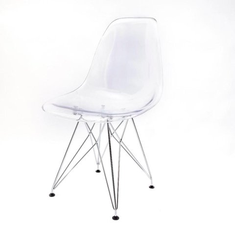 Cadeira Eames Dsr Cristal Policarbonato Base Eiffel Cromada