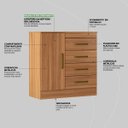 Ver imagem 5 de Cômoda Montevidéu 1 Porta 4 Gavetas 91 Cm - Comoda para Quarto - Demobile:amêndola