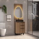 Ver imagem 1 de Conjunto Cecília com Pés 60 Cm Painel Ripado Espelho Led e Cuba Preta - Fabribam