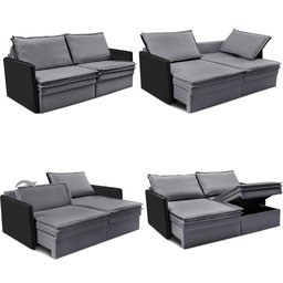 Sofá sem Caixa Retrátil Baú 1,55m Cama Inbox Grace Tecido Linho e Courino Cinza Escuro - 2