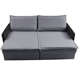 Sofá sem Caixa Retrátil Baú 1,55m Cama Inbox Grace Tecido Linho e Courino Cinza Escuro - 6