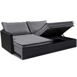 Sofá sem Caixa Retrátil Baú 1,55m Cama Inbox Grace Tecido Linho e Courino Cinza Escuro - 8