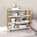 Ver imagem 1 de Balcão Escritório C/ 4 Prateleiras Industrial 100% Mdf Cor:off White com Freijó