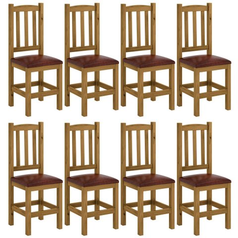 Kit 8 Cadeiras Madeira Maciça Estofado Corino Marrom Diamante Cor Nogueira Nemargi