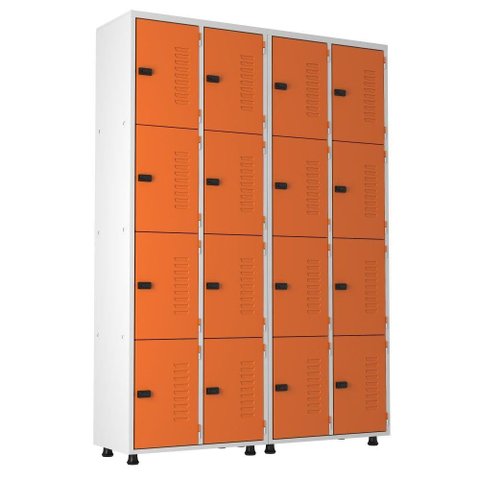 Armário Roupeiro Aço 16 Portas Academia Guarda Volume Trinco Laranja