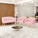 Ver imagem 2 de Kit 01 Namoradeira 02 Lugares e 02 Poltronas Stella Suede Pés Palito Natural - D’Rossi - Rosa Bebê