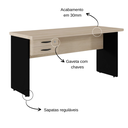 Ver imagem 2 de Mesa Reta 150cm c/ Gavetas para Escritório/Home Office 100% Nacional