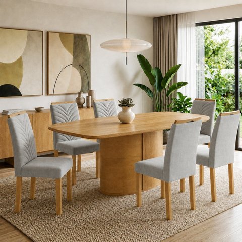 Conjunto de Mesa de Jantar 6 Lugares 180x90cm Diana e Carol Cinamomo e Cinza