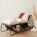 Ver imagem 1 de Kit Poltrona com Puff Turim Base Aço Preto Recouro Black Linho Off White - Nexta Casa