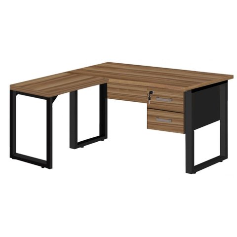 Mesa em L (Mesa 1,50m + Mesa Auxiliar) - C/ Gavetas - WORKSTART - NOGAL SEVILHA/PRETO - 24477