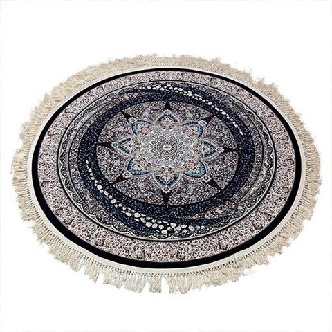 Tapete Persa Redondo Bege e Azul para Hall de Entrada Escritório e Banheiro - 200x200cm