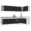 Ver imagem 1 de Armário de Cozinha Modulado de Canto 7 Peças Cp36 com Pia Inox Branco/preto - Lumil Lumil Móveis