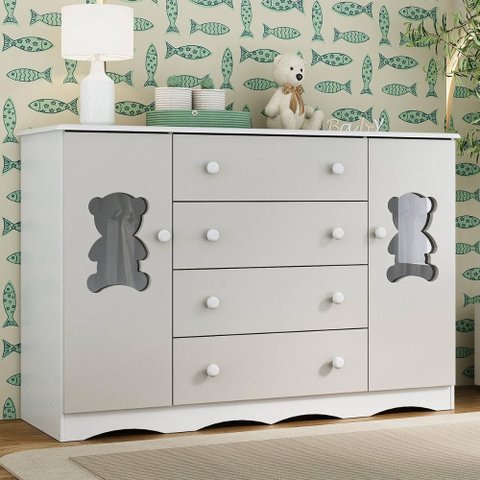 Cômoda Infantil 125cm 2 Portas com Vidro e 4 Gavetas Doçura Multimóveis Mp4495 Branco/off White