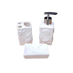 Kit de Banheiro 3 Peças Náutico Branco Conchas em Cerâmica - 4