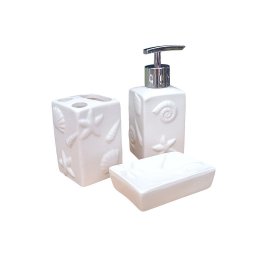 Kit de Banheiro 3 Peças Náutico Branco Conchas em Cerâmica - 3