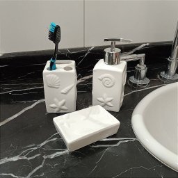 Kit de Banheiro 3 Peças Náutico Branco Conchas em Cerâmica - 2