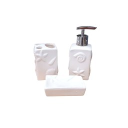 Kit de Banheiro 3 Peças Náutico Branco Conchas em Cerâmica - 5