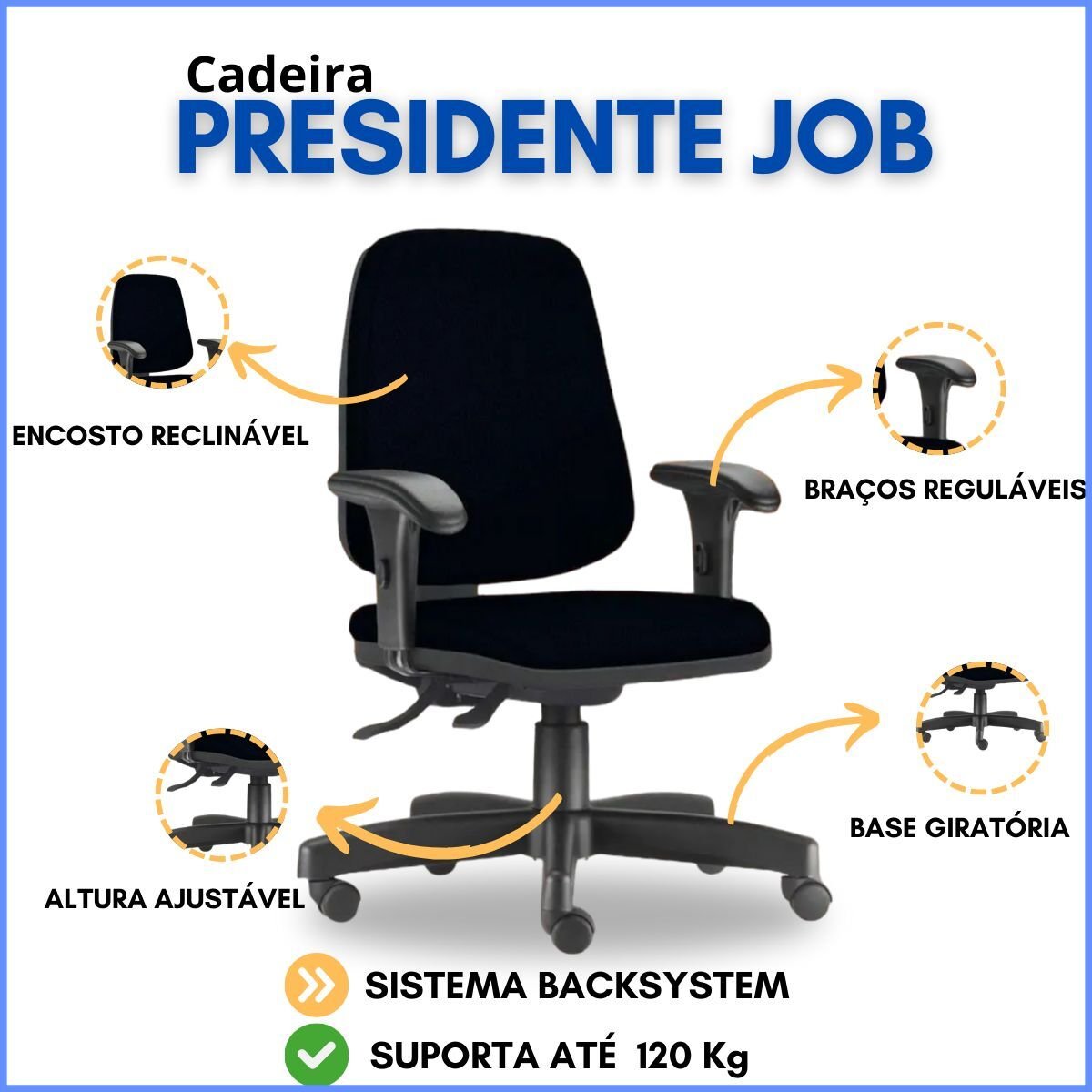 Cadeira Presidente Job Frisokar Crepe Preto Nr17 - 4