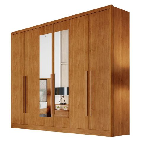 Guarda Roupa Casal New Messina 6 Portas 4 Gavetas com Espelho Cinamomo - Novo Horizonte