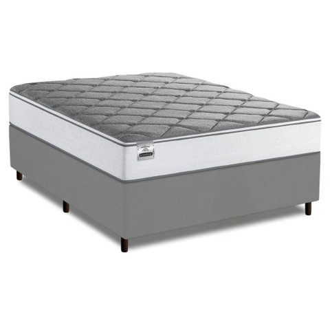 Cama Box Queen Real Max Force Softgel 158x198x65cm - Suporta até 200 kg por Pessoa Branco / Cinza