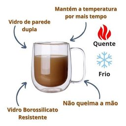 Caneca Vidro Duplo Xícara Parede Dupla Café Chá 260ml - 2