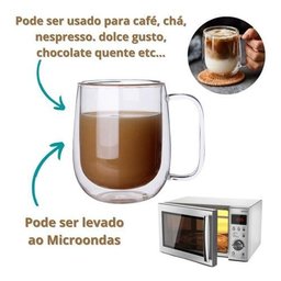 Caneca Vidro Duplo Xícara Parede Dupla Café Chá 260ml - 4