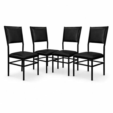 Cadeira Flora de Jantar Cozinha Reforçada Aço Preto Assento e Encosto Preto Kit 4 Unidades