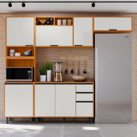 Armário de Cozinha Cp02 260cm Nala Freijó Uv/off Acetinado Z44 - Mpozenato