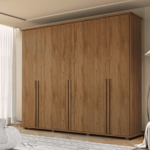 Guarda-Roupa 6 Portas com 4 Gavetas Internas 1 com Divisória e Maleiro Estrela RV Móveis Carvalho