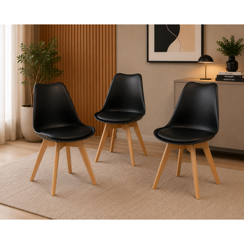 Kit 3 Cadeiras Leda Synk Saarinen Cozinha Preta