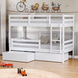 Beliche Infantil Eco com 02 Gavetas e Grade de Proteção Madeira Maciça Branco Mobilistore - 1