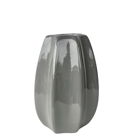 Vaso Centro de Mesa Cinza Moderno Trabalhado de Cerâmica