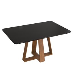 Mesa de Jantar Kiara Retangular Tampo Chanfrado Curvo com Vidro Freijó/Preto Brilho - PR Móveis - 1