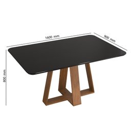 Mesa de Jantar Kiara Retangular Tampo Chanfrado Curvo com Vidro Freijó/Preto Brilho - PR Móveis - 4