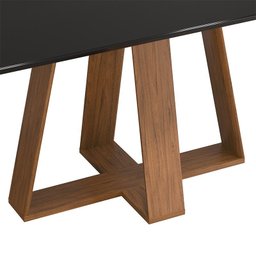 Mesa de Jantar Kiara Retangular Tampo Chanfrado Curvo com Vidro Freijó/Preto Brilho - PR Móveis - 3