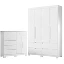 Ver imagem 1 de Guarda Roupa Solteiro Doble 04 Portas e Cômoda Xangai Branco - Móveis Albatroz