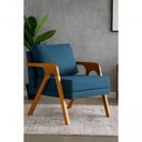 Ver imagem 4 de Kit 2 Poltronas Mona Luxo Madeira Maciça Linho Azul para Sala de Estar Decorativa Moderna